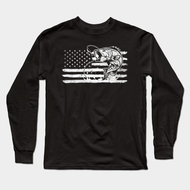 American Flag Fishing Bass Fish Gift For Fisherman Long Sleeve T-Shirt by HCMGift